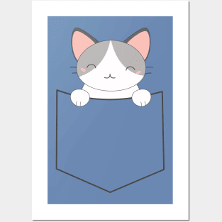 Kawaii Pocket Cat T-Shirt Posters and Art